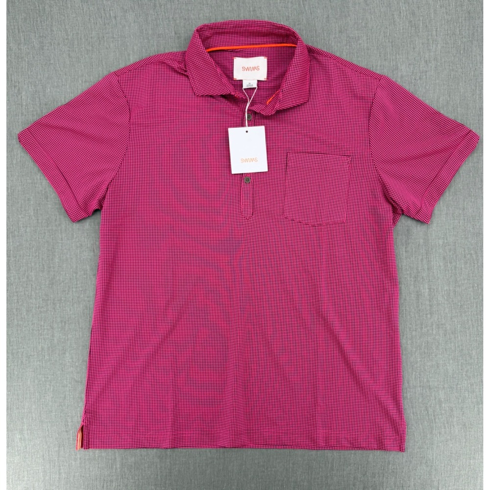 Swims Mens Short Sleeve Polo Shirt Pink Checkered XL New Tag